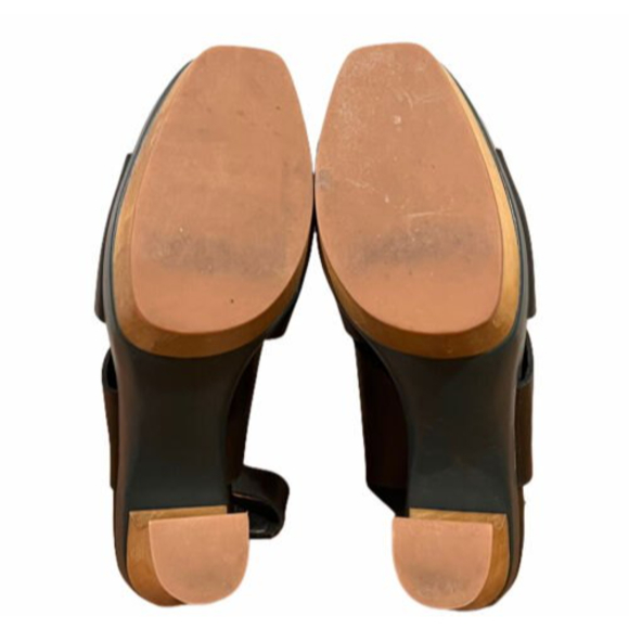 Marni for H&M Black Leather Strappy Plateau Platform Peep Toe Wooden Heels Sz 10 - Picture 8 of 12